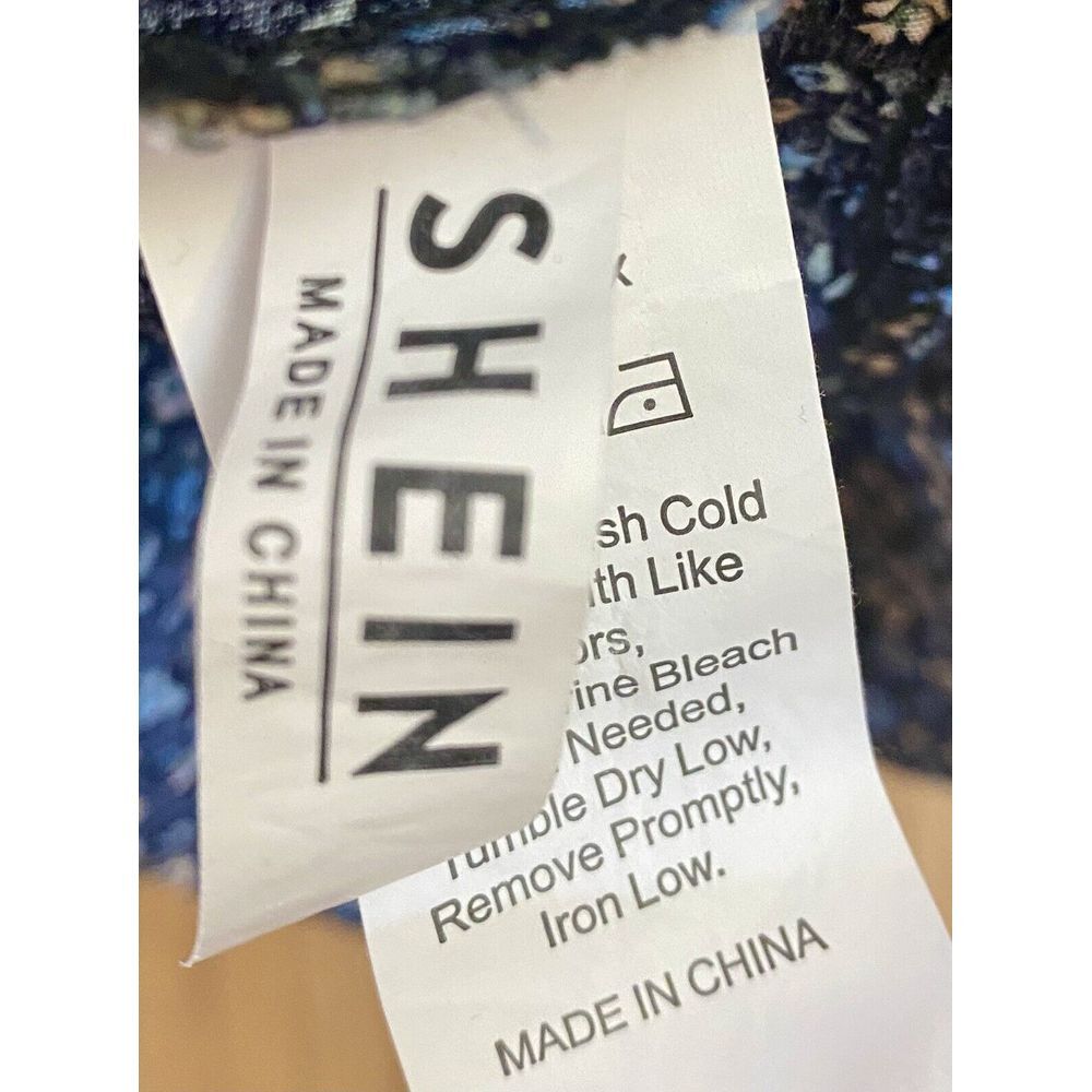 Shein Cottagecore Gothcore Maxi Navy Floral 3/4 Sleeve Tiered Dress Women's S - Picture 6 of 9